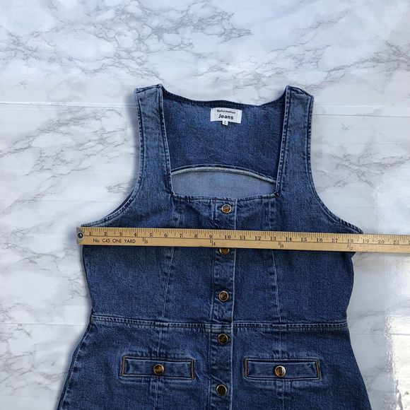 Reformation Dionne Stretch Denim Jean Mini Dress Button Front Square Neck Sz 12 - Picture 7 of 9